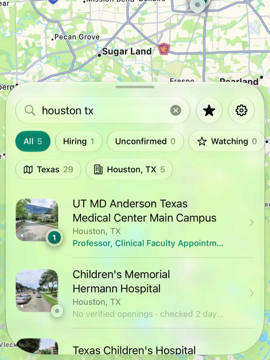 The search houston tx: the map on Houston, its campuses listed with their openings